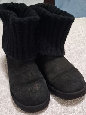 UGG Black Knit-Cuff Kids Boots